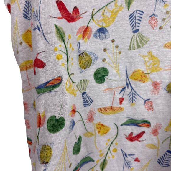 Joie 100% Linen Short Sleeve V-Neck Print Collared Top Shirt Dolman Womens sz L - Picture 12 of 16